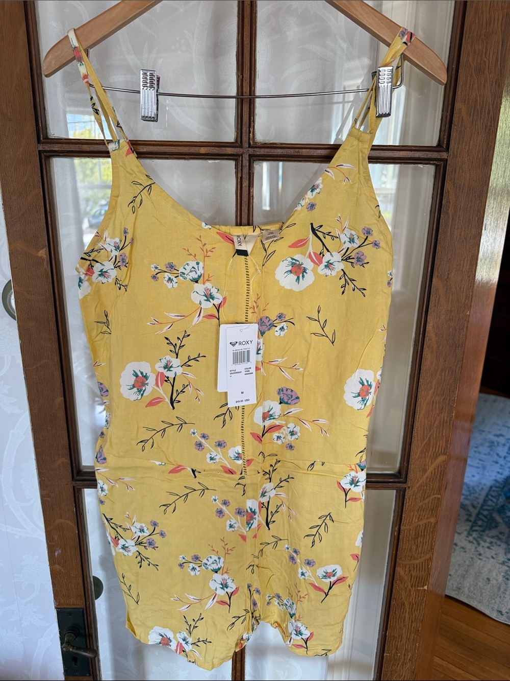 Roxy Yellow Floral Mini Dress with Spaghetti Straps